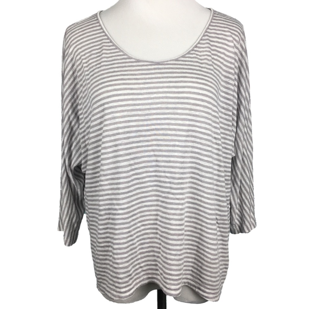Eileen Fisher Medium 100% Linen Gray Striped Top